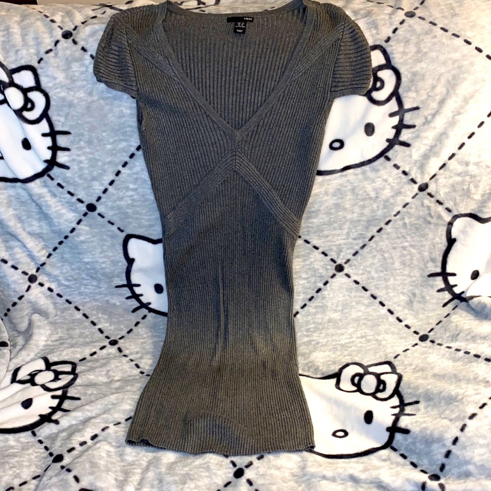 H&M Gray Rib Knot BodyCon Dress, size 10.